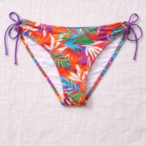 Tropical Leaf Tie-Side Bikini Bottom - Multicolor
